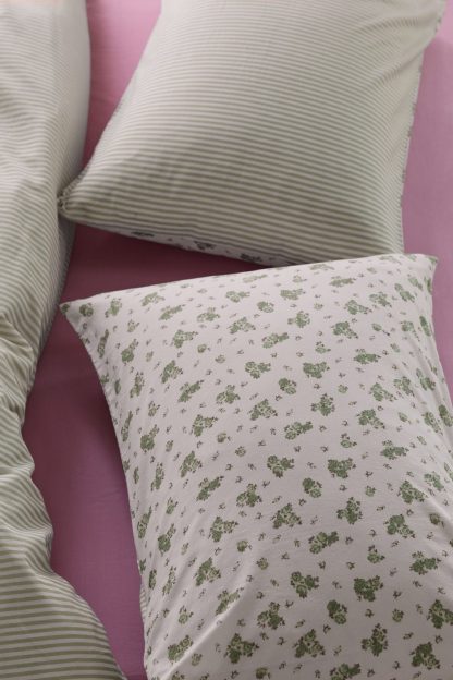 Maise Floral Patterned Reversible Sham Set - Green Floral/Stripe