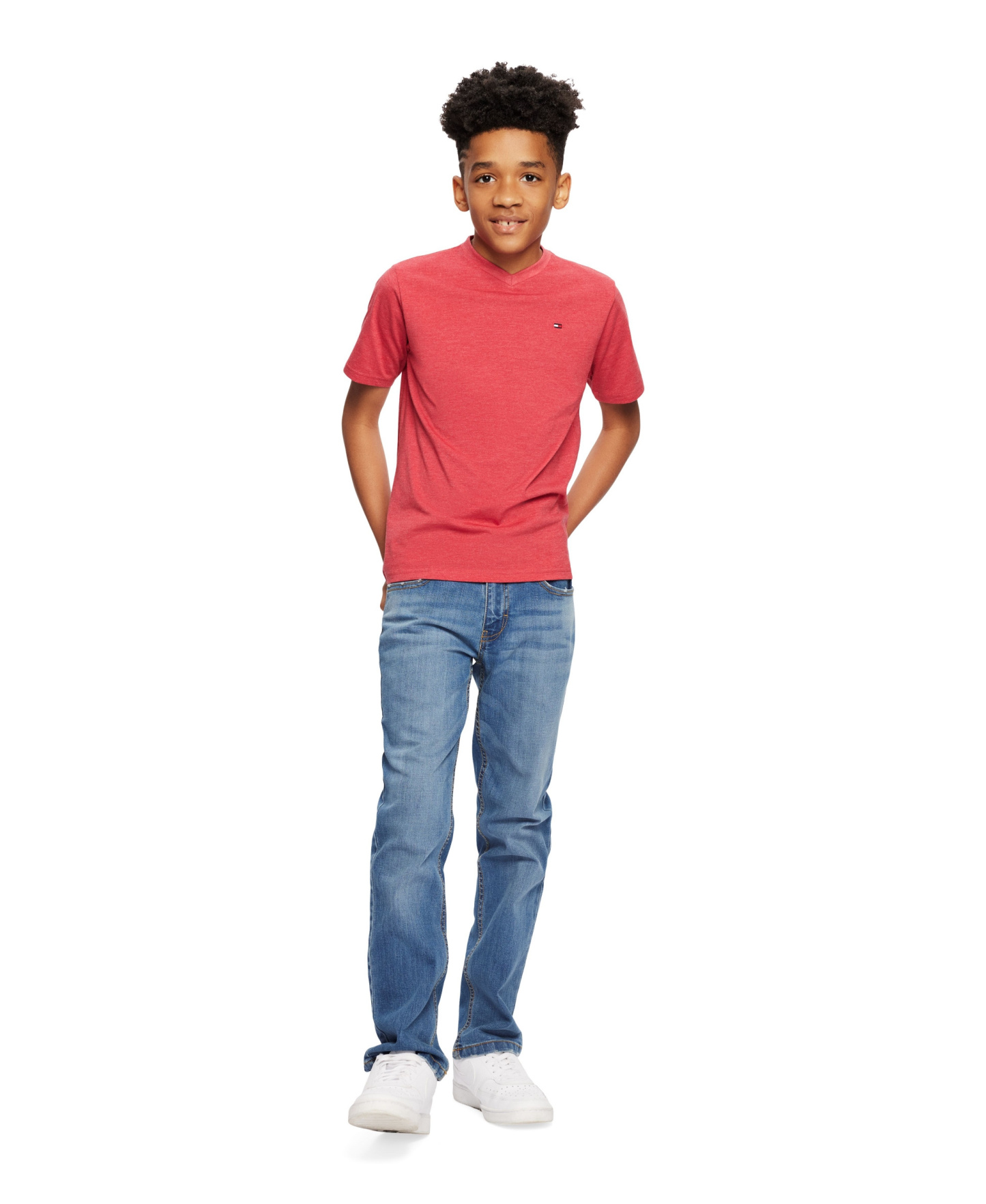 Tommy Hilfiger Boys' 2T-7 Solid Embroidered Logo V-Neck T-Shirt - Bulls Eye