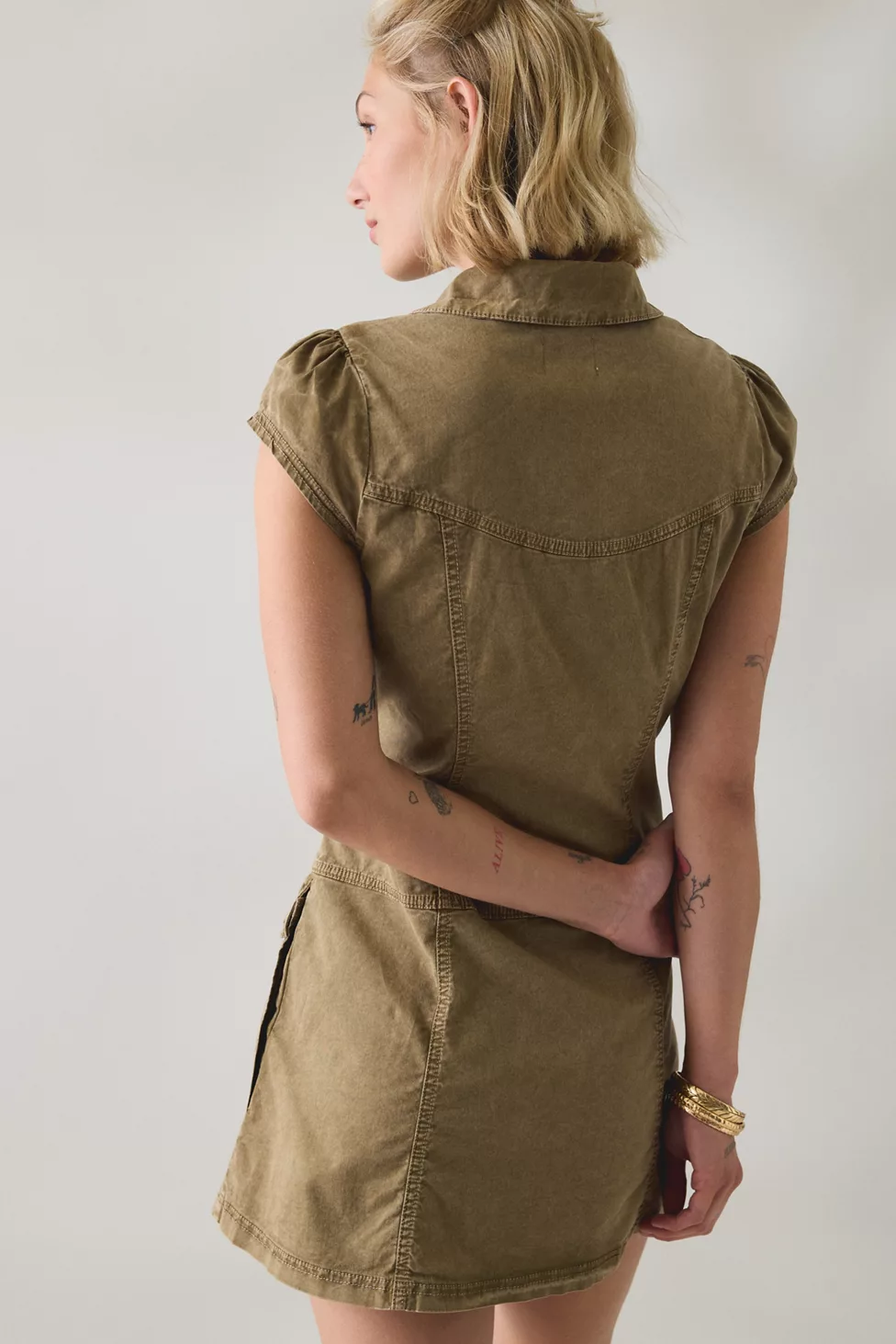BDG Sunridge Cargo Shirt Mini Dress - Olive