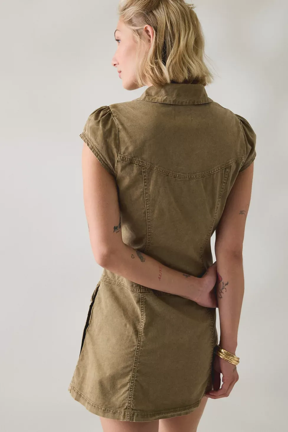BDG Sunridge Cargo Shirt Mini Dress - Olive