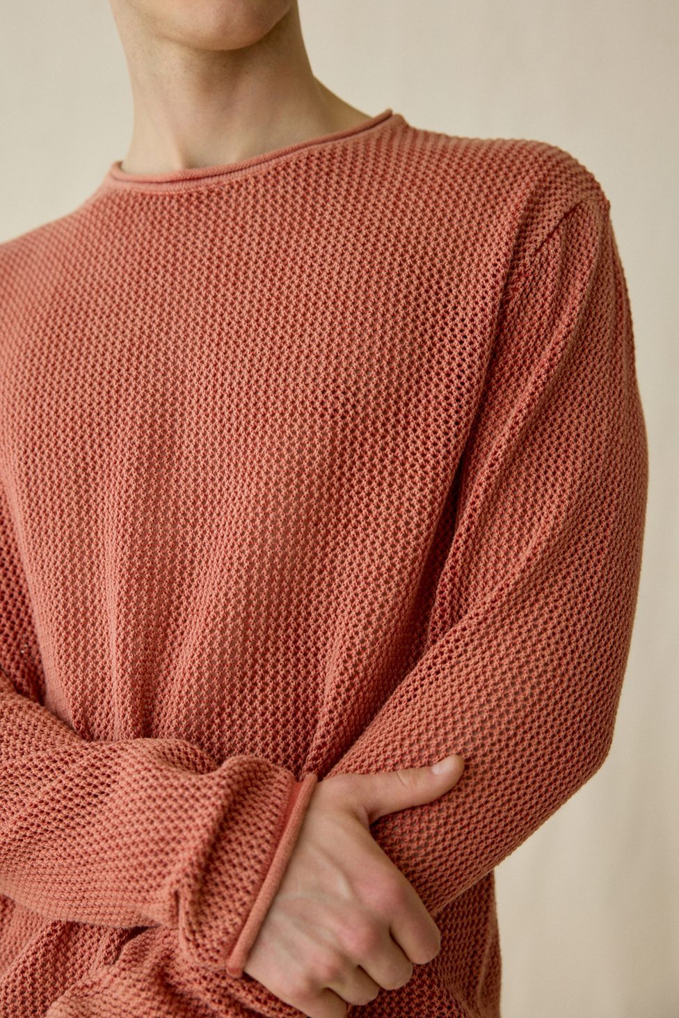 UO Mason Mesh Crew Neck Sweater - Orange