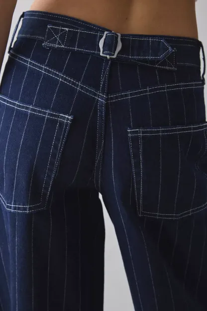 BDG Logan Printed Buckle Baggy Barrel Jeans - Tinted Pinstripe