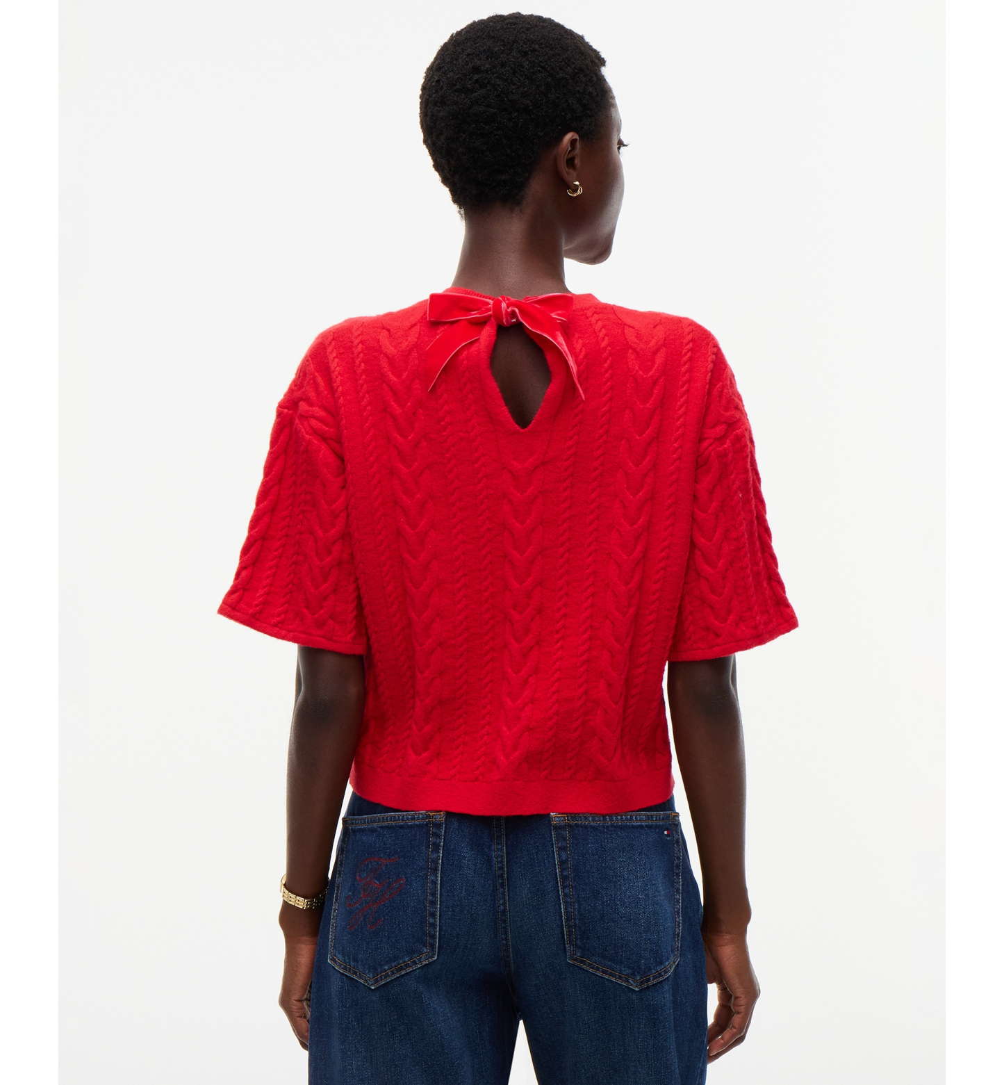 Tommy Hilfiger Women's Cable-Knit Bow Detail Crewneck Sweater - Red