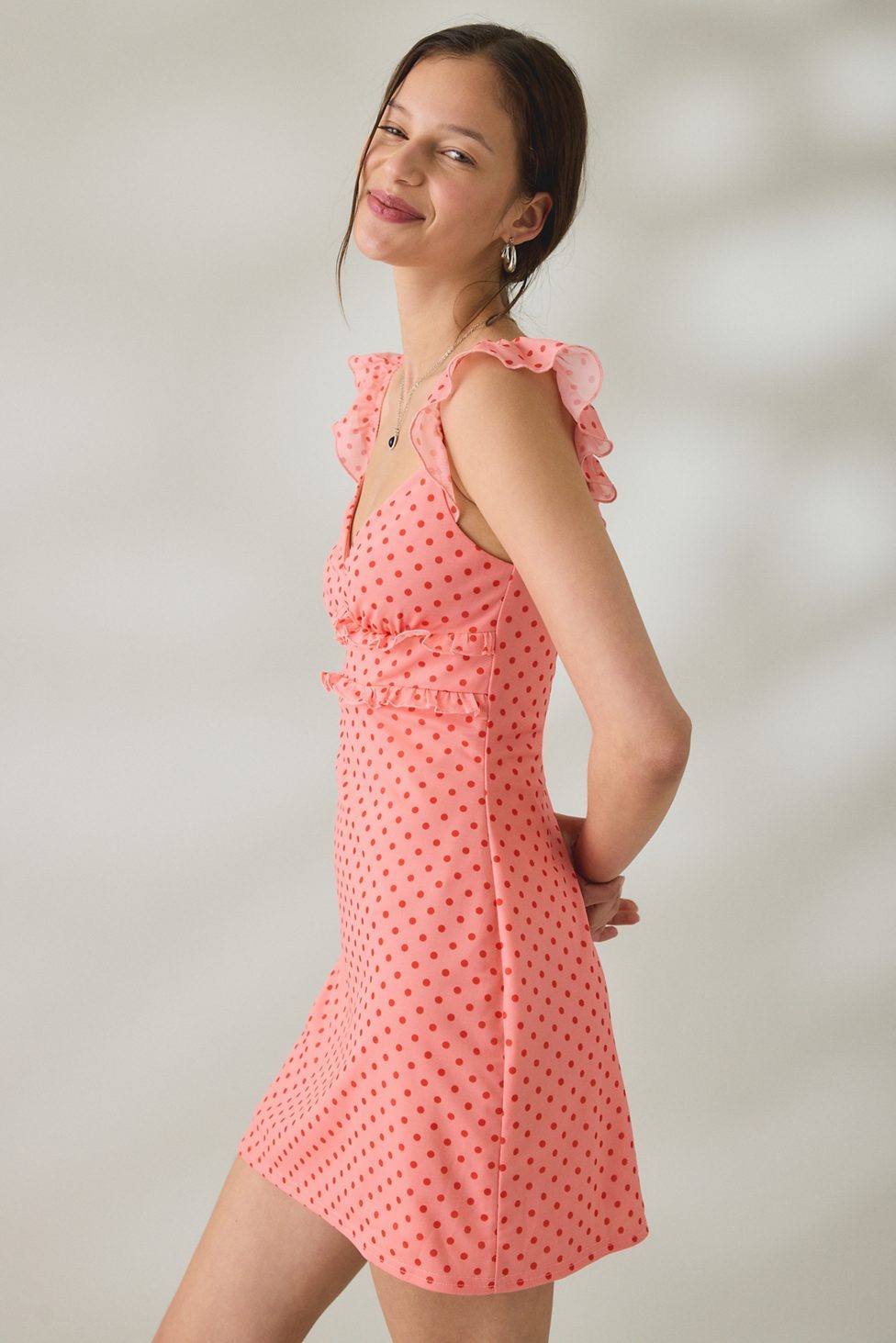 UO Nina Ruffle Trim Mesh Mini Dress - Pink Combo