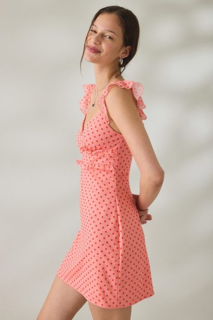 UO Nina Ruffle Trim Mesh Mini Dress - Pink Combo