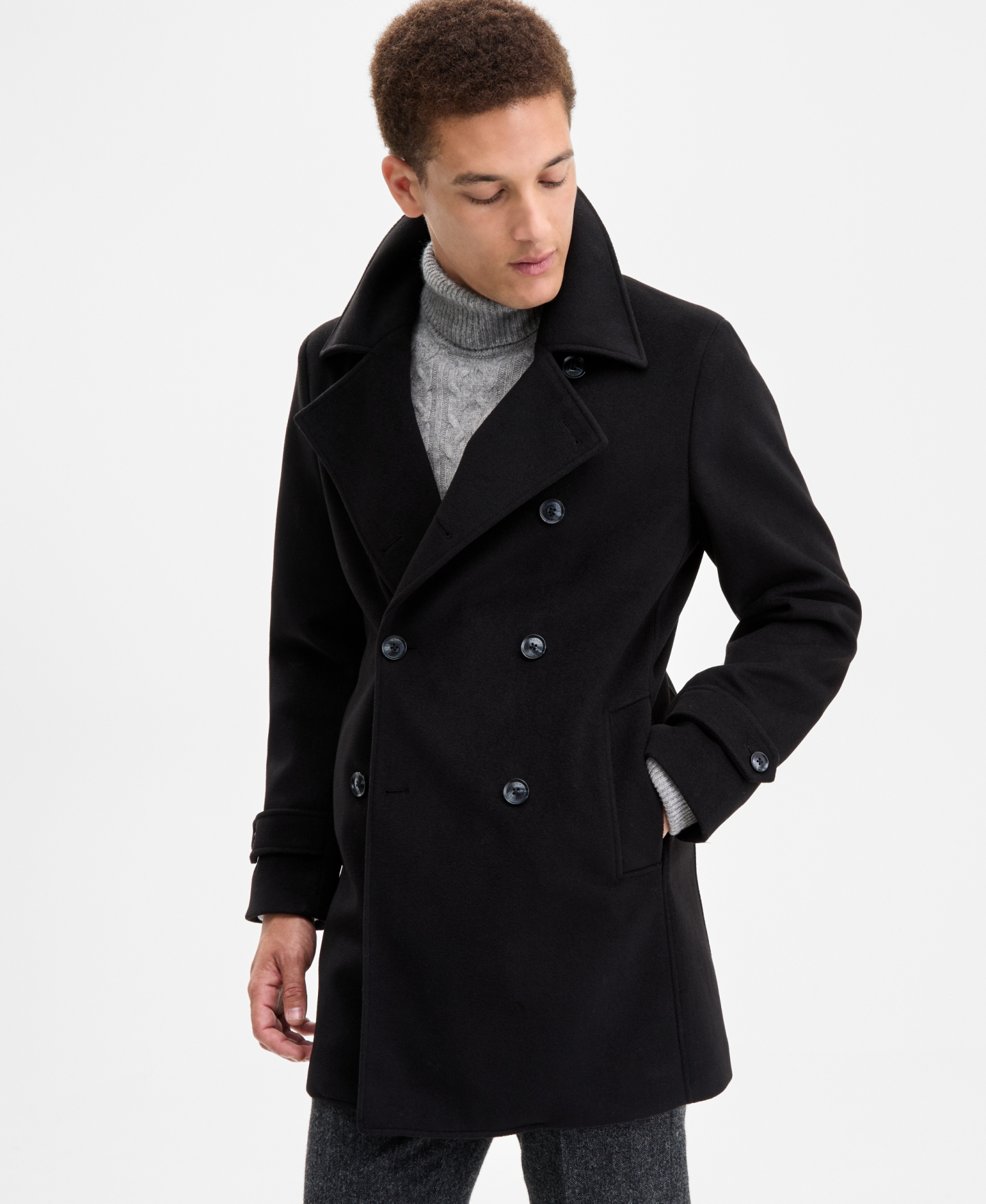 Tommy Hilfiger Men's Modern Fit Peacoat - Black