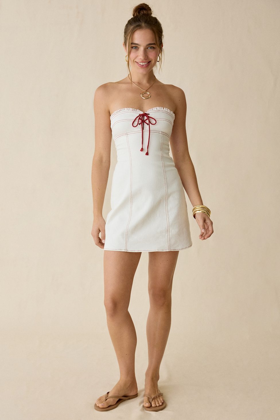BDG Surfs Up Lace-Up Strapless Denim Mini Dress - White