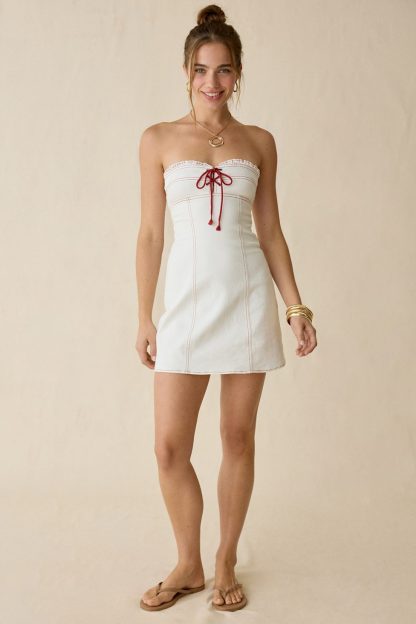 BDG Surfs Up Lace-Up Strapless Denim Mini Dress - White