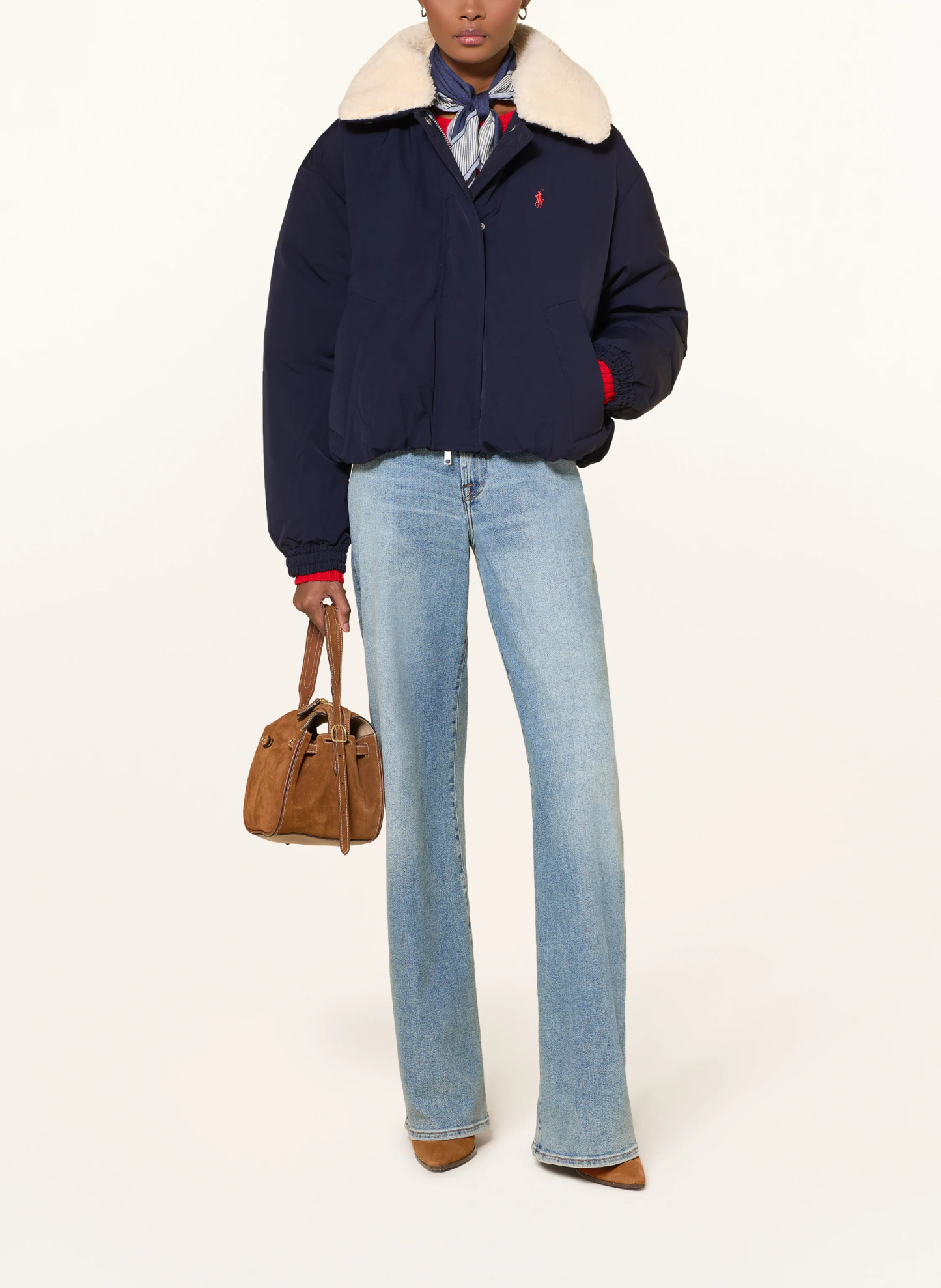 POLO RALPH LAUREN Daunenblouson mit abnehmbarem Kunstfell – DUNKELBLAU / ECRU