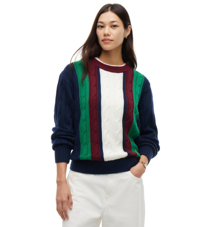 Tommy Hilfiger Women's American Icons Stripe Cable-Knit Crewneck Sweater, Macy's Exclusive - Hampton Bay Stripe