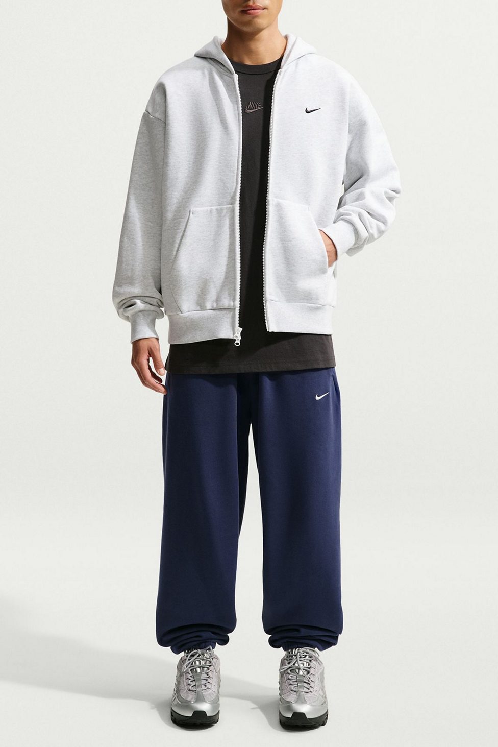 Nike Solo Fleece Full-Zip Hoodie Sweatshirt - Birch Heather/Black
