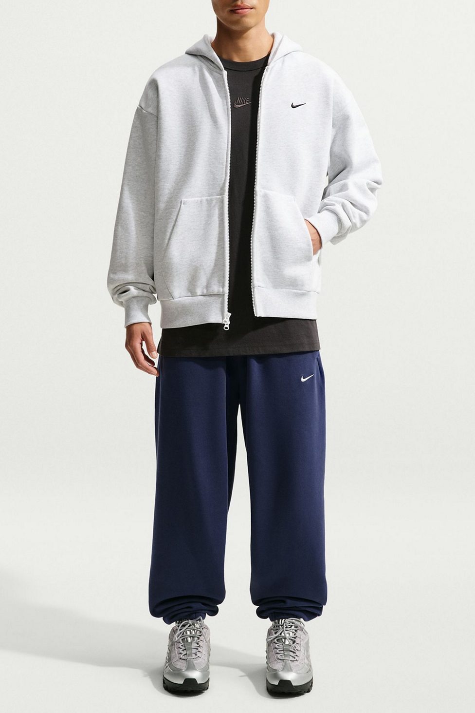 Nike Solo Fleece Full-Zip Hoodie Sweatshirt - Birch Heather/Black