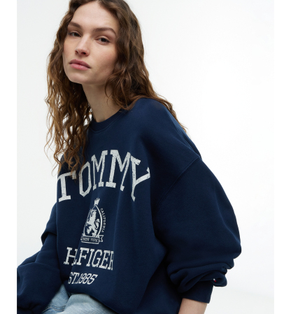 Tommy Hilfiger Women's Cotton-Blend Round Neck Sweatshirt - Dark Night Navy