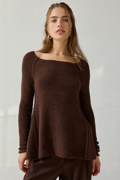 BDG Angel Boatneck Fit-And-Flare Tunic Sweater - Brown