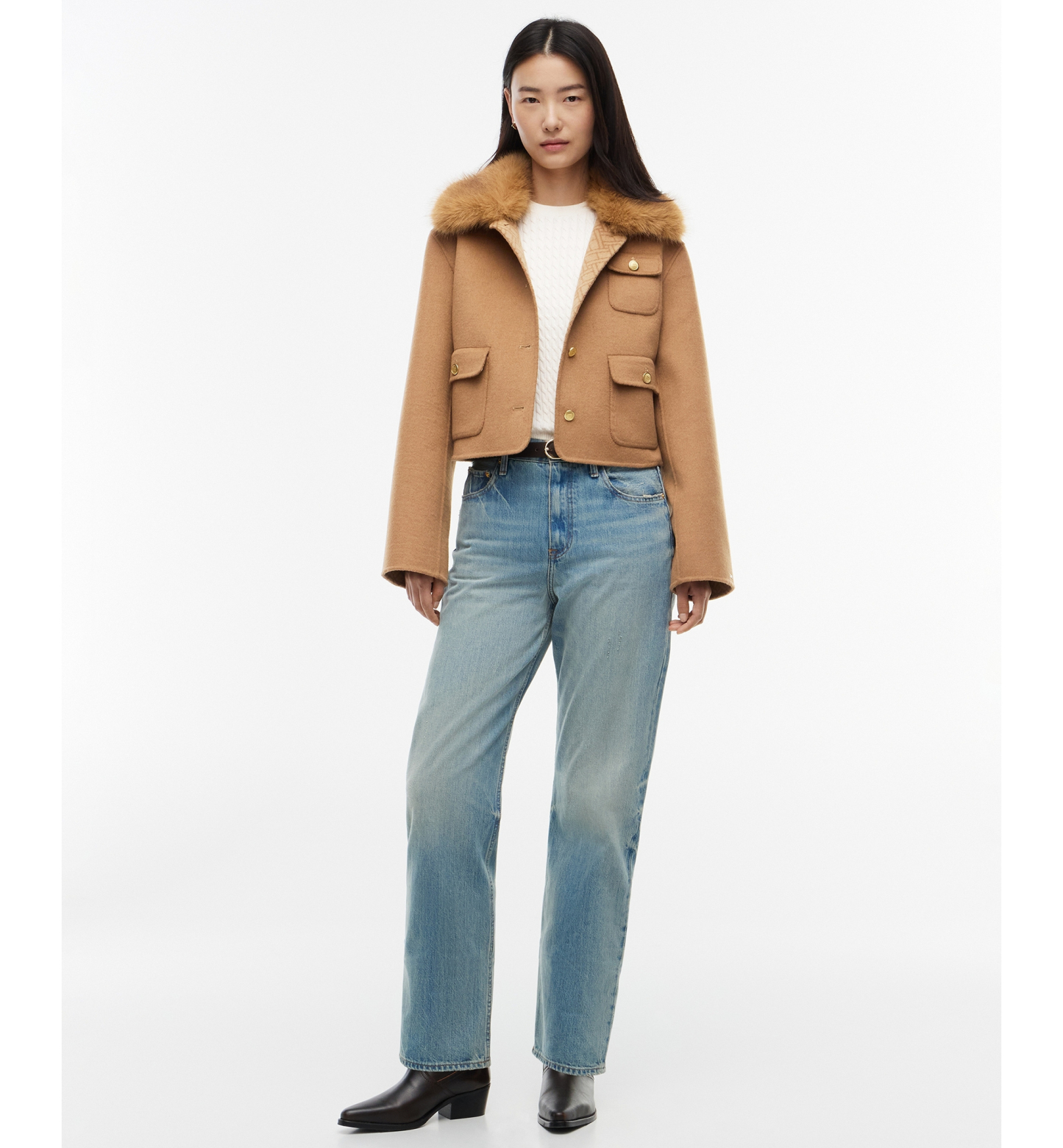 Tommy Hilfiger Women's Wool-Blend Cropped Jacket with Faux Fur - Hickory