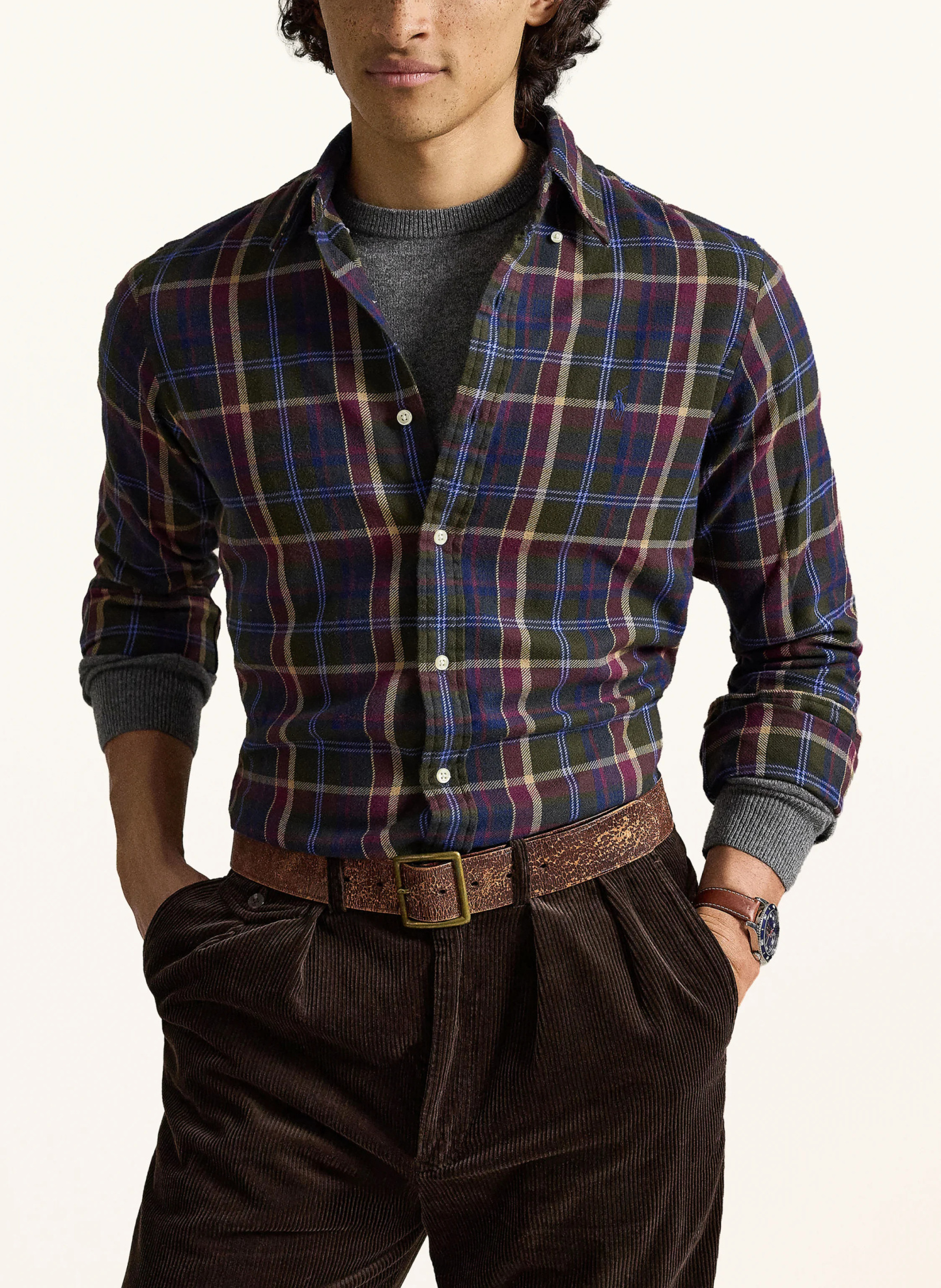 POLO RALPH LAUREN Flanellhemd Custom Fit – OLIV / BEIGE / DUNKELROT