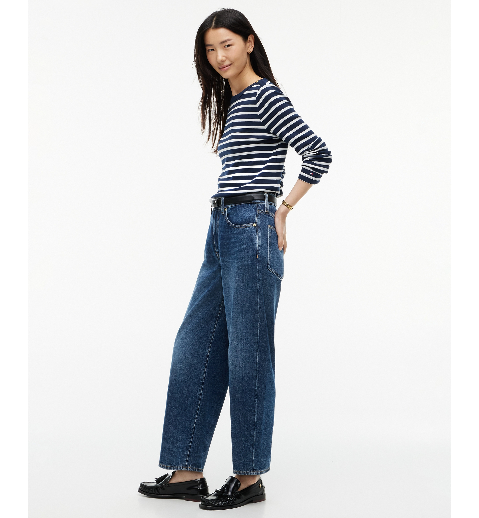 Tommy Hilfiger Women's Quinn Mid-Rise Barrel-Leg Dark-Rinse Jeans - Vin