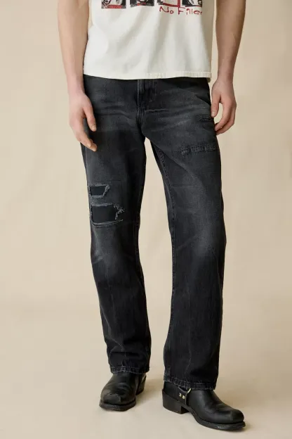 BDG Repaired Relaxed Straight Fit Jeans - Charcoal