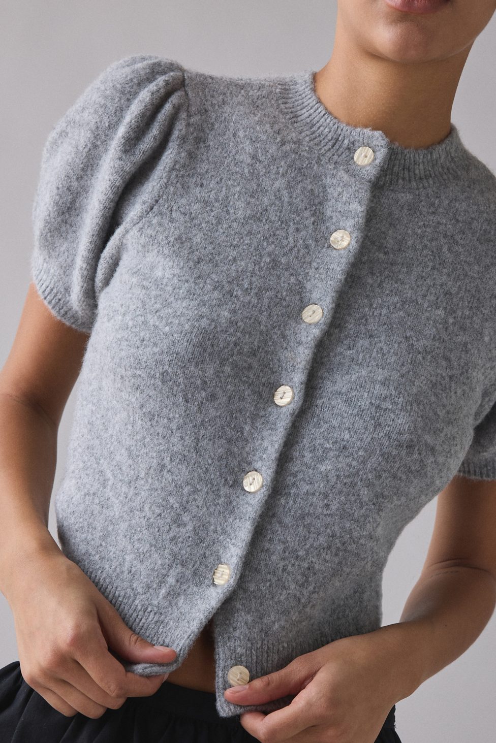 Kimchi Blue Kate Puff Short Sleeve Cardigan - Grey