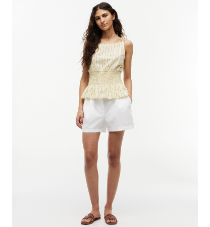 Tommy Hilfiger Women's Smocked Shoulder-Tie Top - Light Quartz Stripe Cream