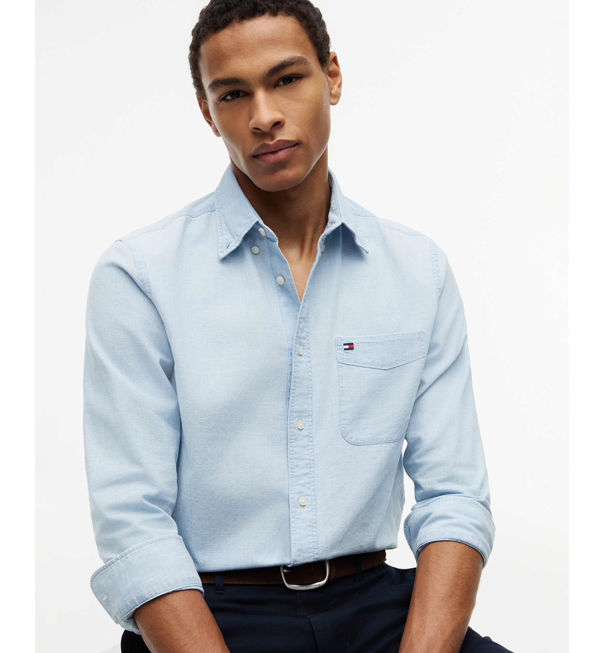 Tommy Hilfiger Men's Regular-Fit Chambray Solid Shirt - Light Blue Chambray