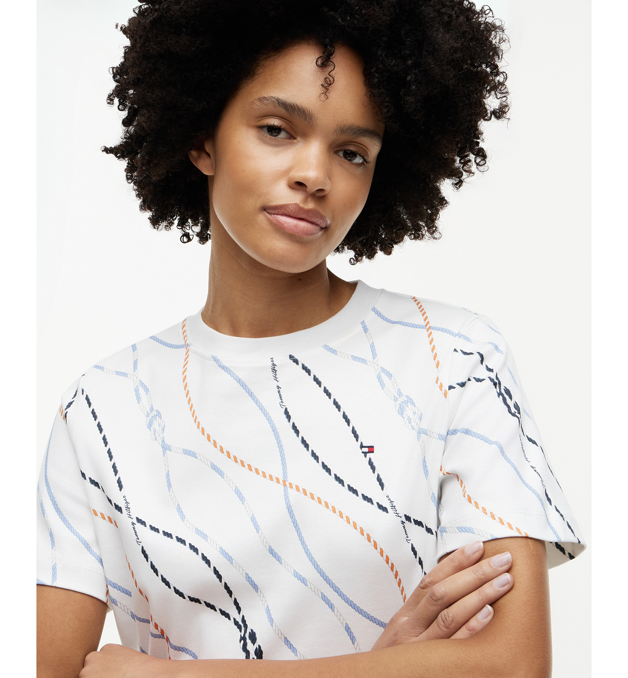 Tommy Hilfiger Women's Interlock Boxy Crewneck Short-Sleeve T-Shirt - Multi Color Rope