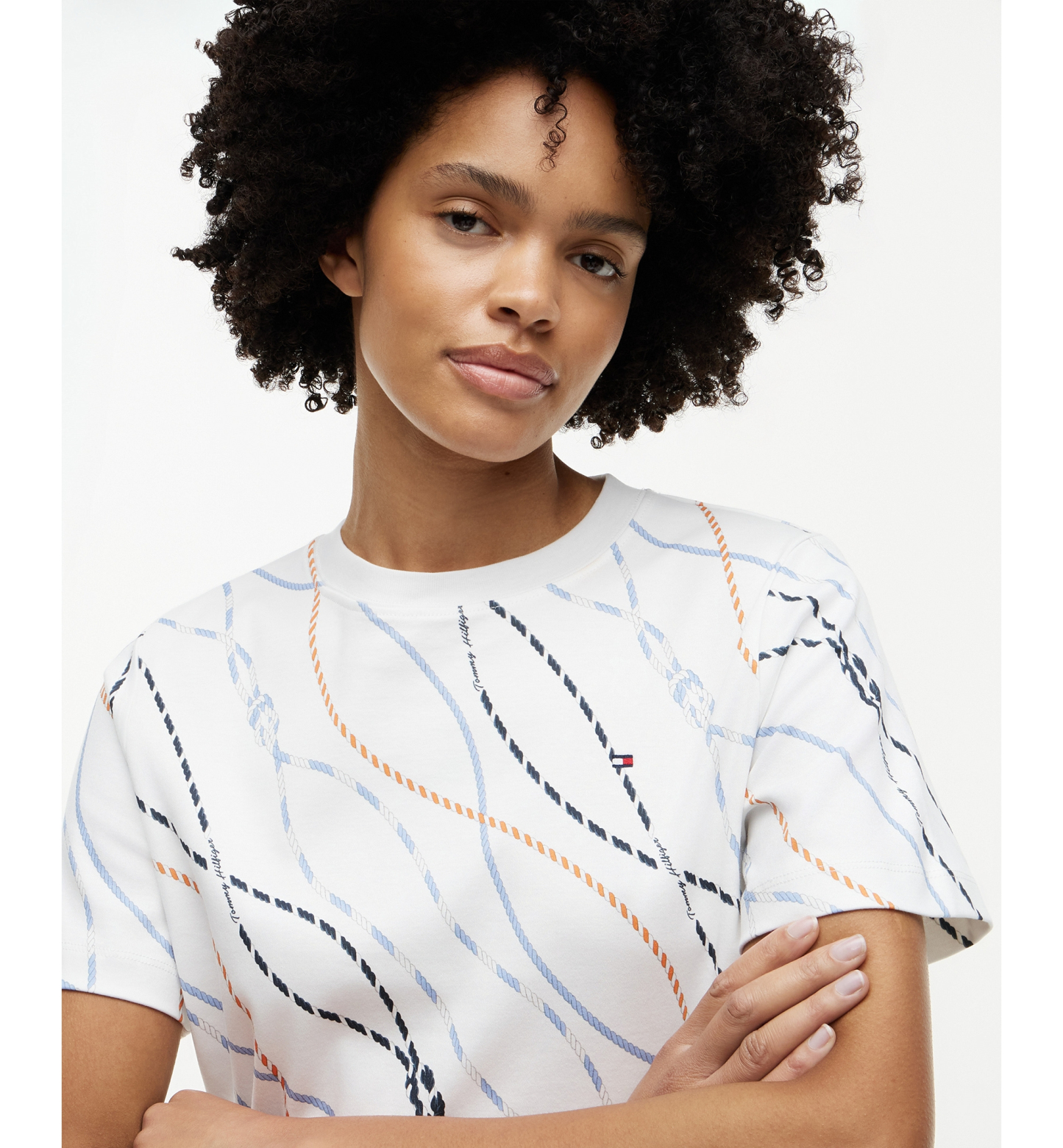 Tommy Hilfiger Women's Interlock Boxy Crewneck Short-Sleeve T-Shirt - Multi Color Rope