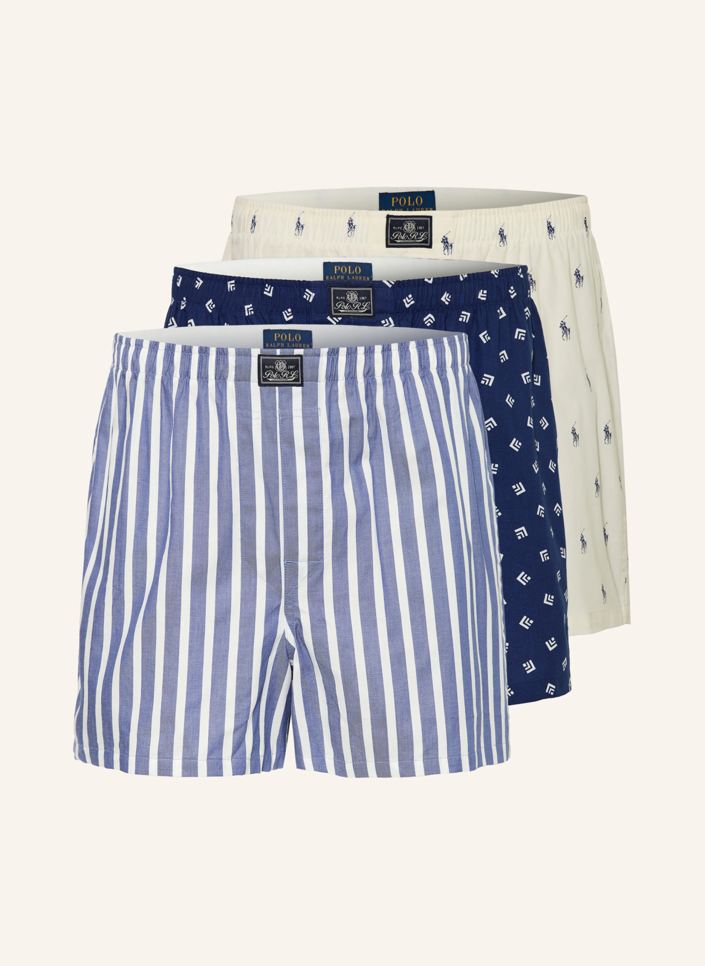 POLO RALPH LAUREN 3er-Pack Web-Boxershorts – BLAU / HELLBLAU / WEISS