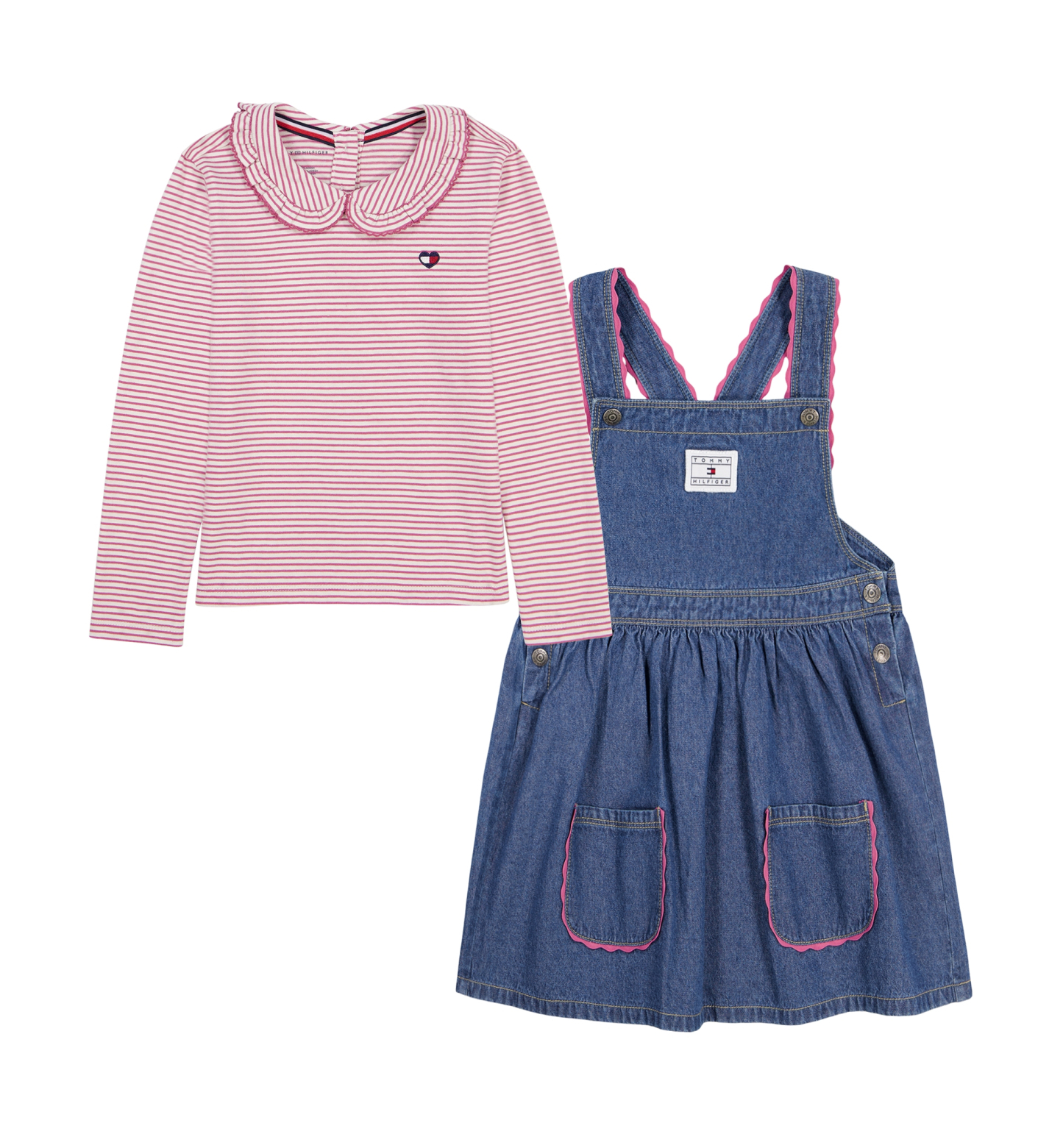 Tommy Hilfiger Girls' 2T-6X Striped Top and Jumper, 2-Piece Set - Blue/Pink