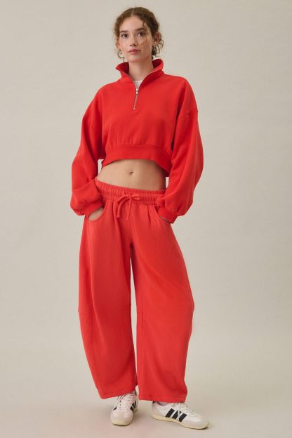 Out From Under Essential Barrel Leg Full Length Sweatpants - Firey Red