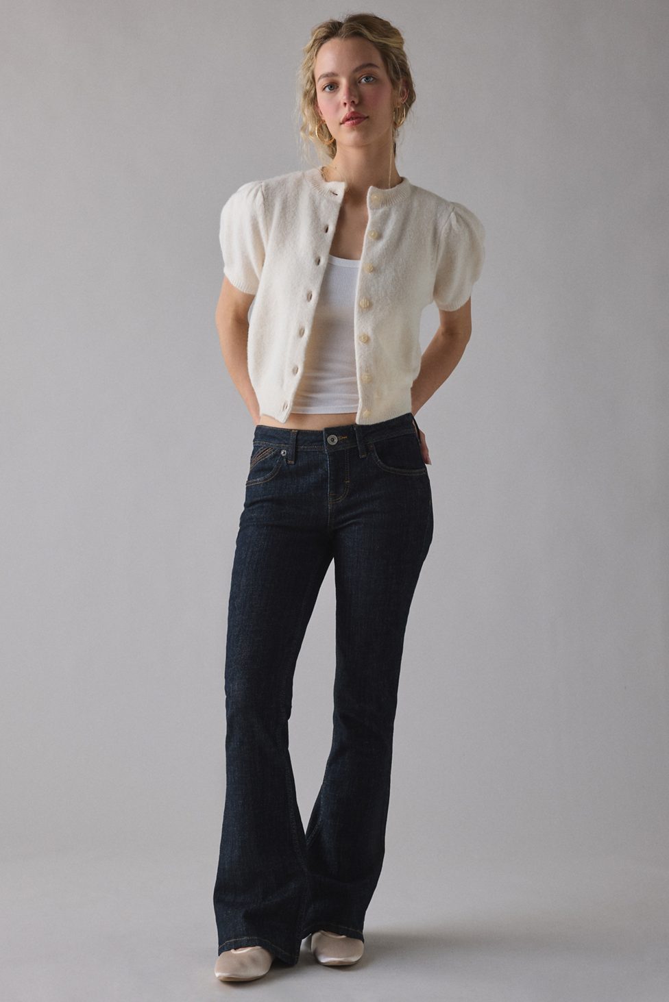 Kimchi Blue Kate Puff Short Sleeve Cardigan - White