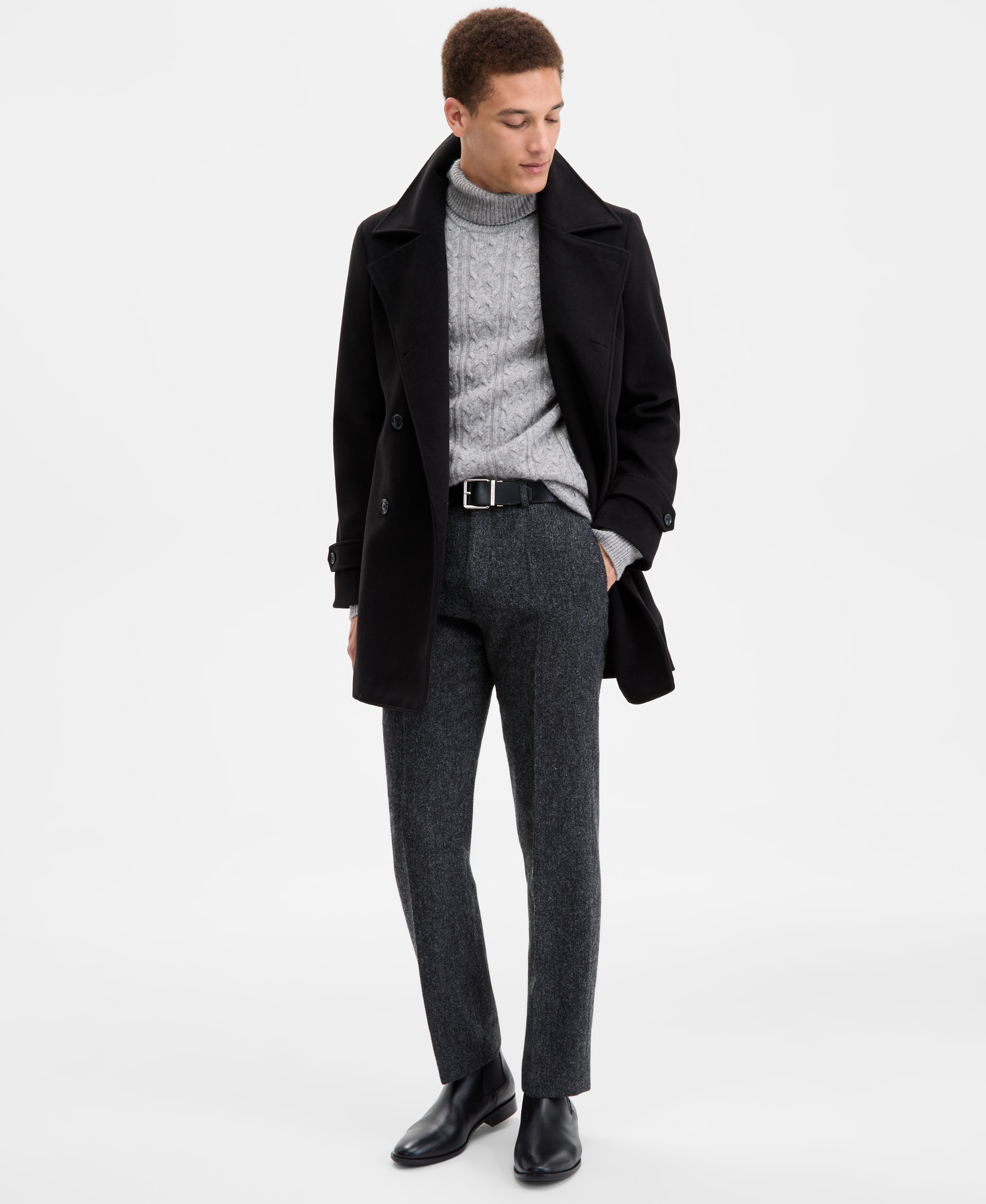 Tommy Hilfiger Men's Modern Fit Peacoat - Black