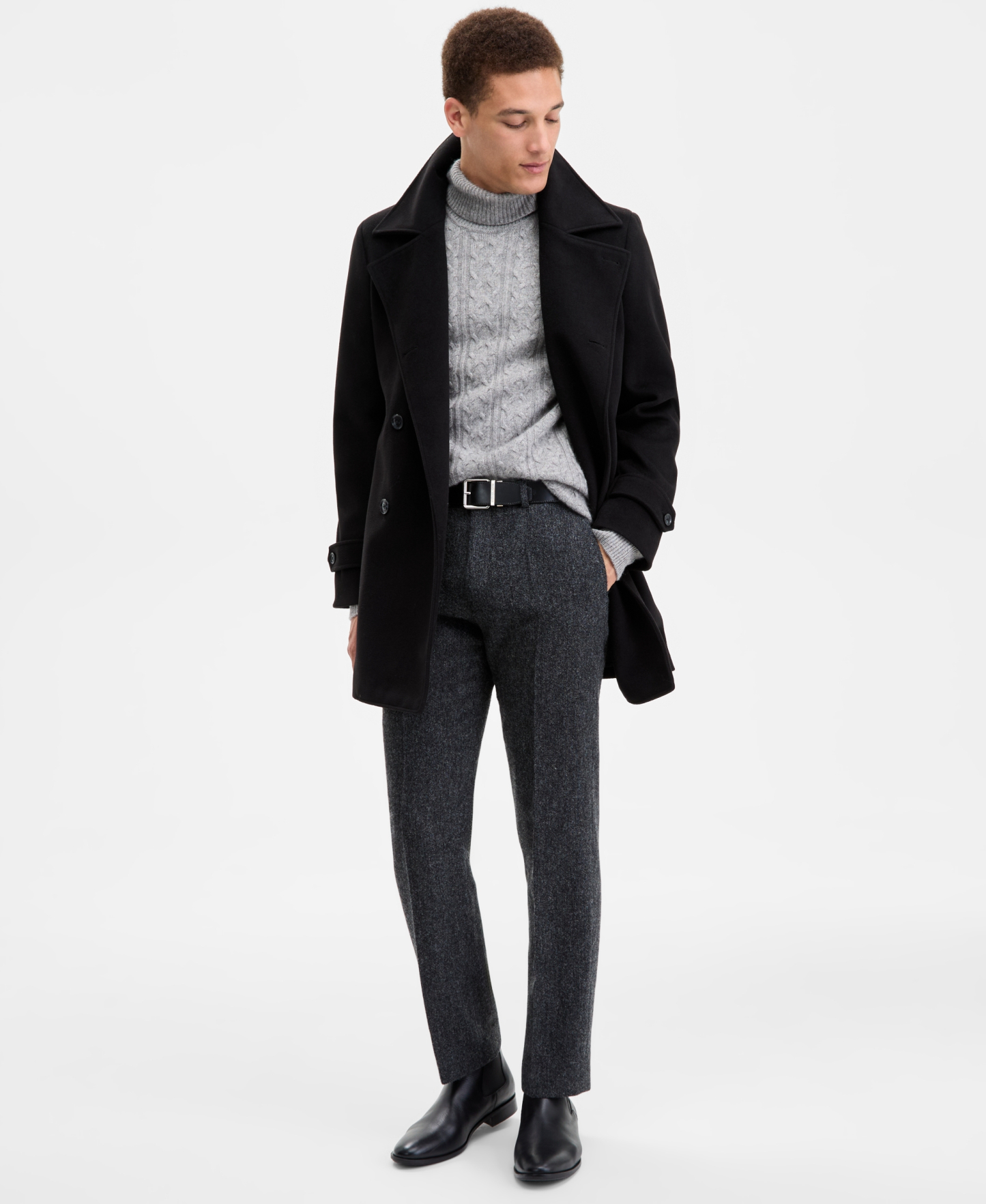 Tommy Hilfiger Men's Modern Fit Peacoat - Black