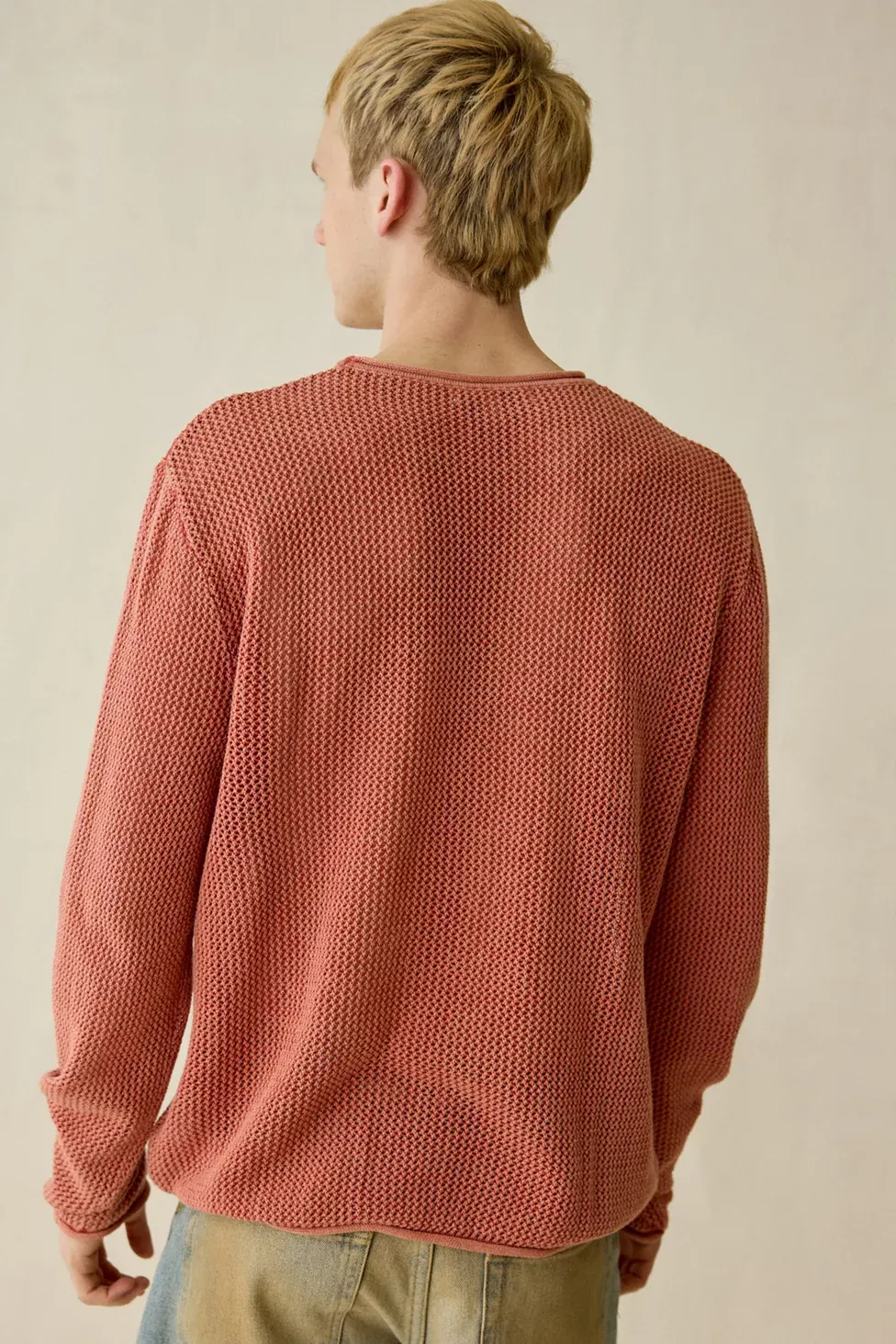 UO Mason Mesh Crew Neck Sweater - Orange