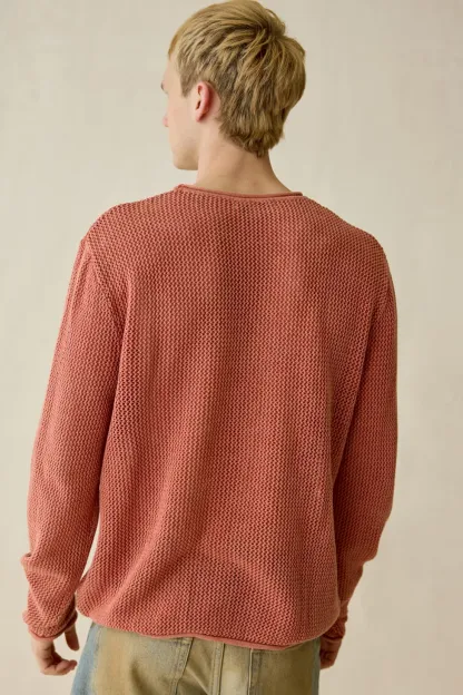 UO Mason Mesh Crew Neck Sweater - Orange