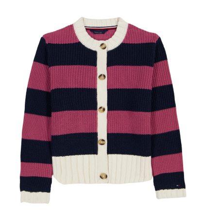 Tommy Hilfiger Girls' 7-16 Long-Sleeve Button Stripe Sweater - Navy Blazer/Purple