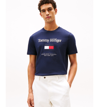 Tommy Hilfiger Men's Logo Embroidered Flag T-Shirt - Desert Sky