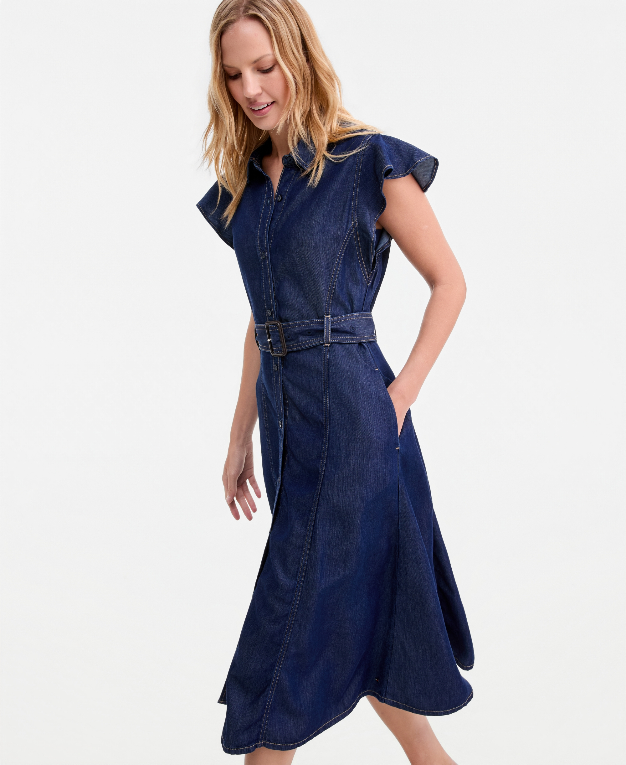 Tommy Hilfiger Women's Collar Short-Sleeve Midi Dress - Leny