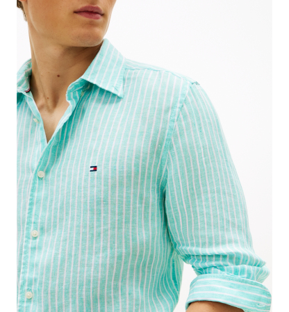 Tommy Hilfiger Men's 100% Linen Bengal Stripe Shirt - Arctic Aqua