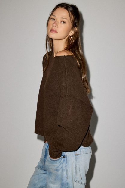 Out From Under So Soft Oversized Off-The-Shoulder Sweater - Chocolate