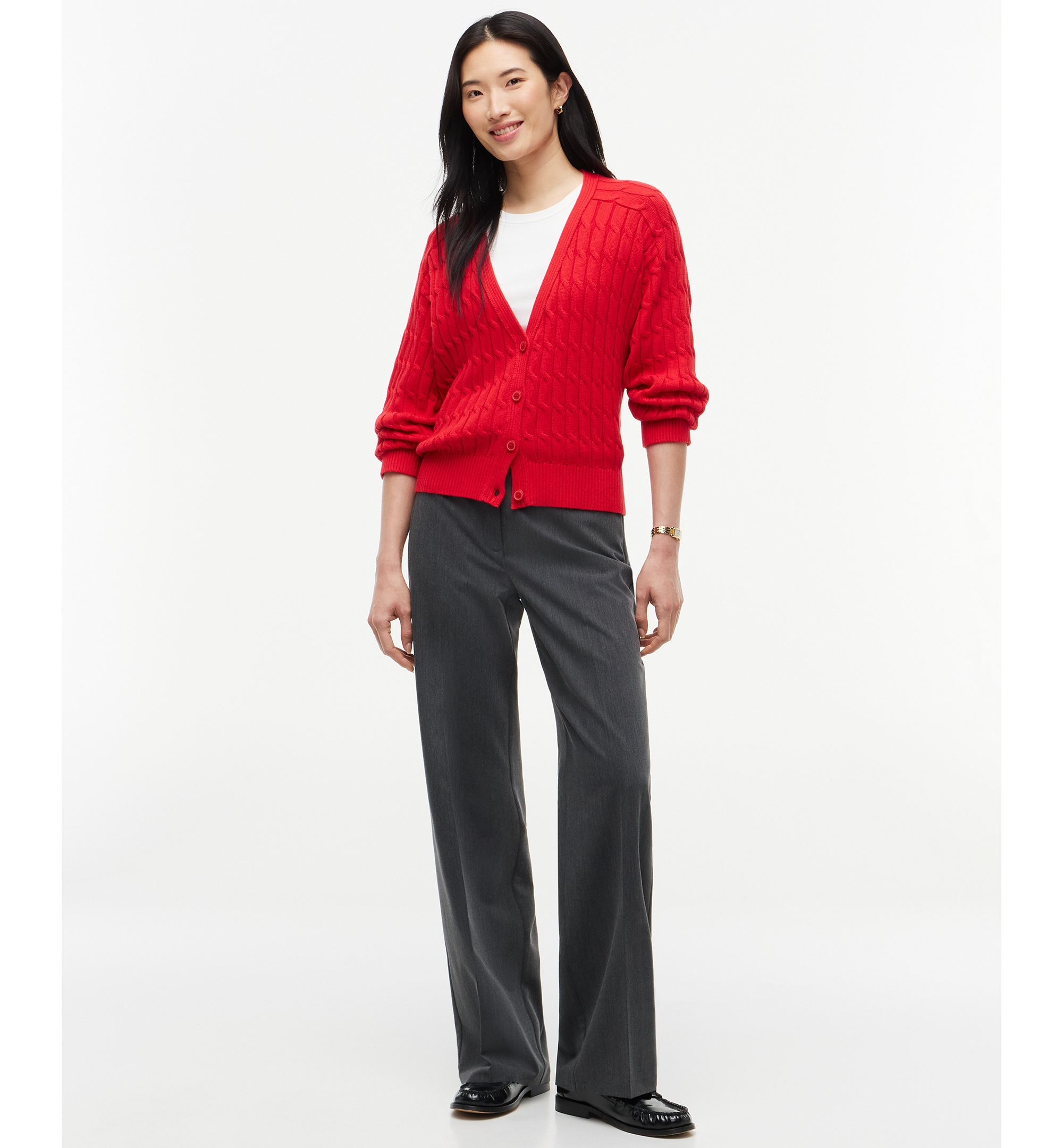 Tommy Hilfiger Women's Oversized Cable-Knit V-Neck Cardigan - Red