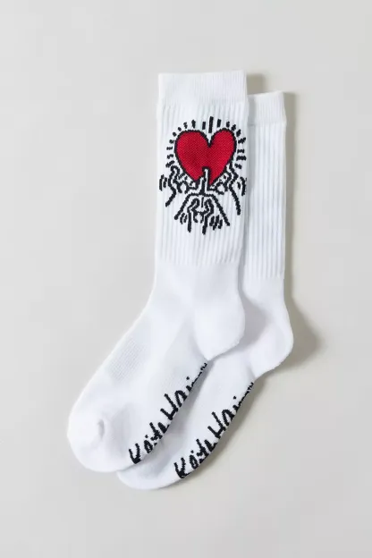 Keith Haring Heart Holding Crew Socks - White