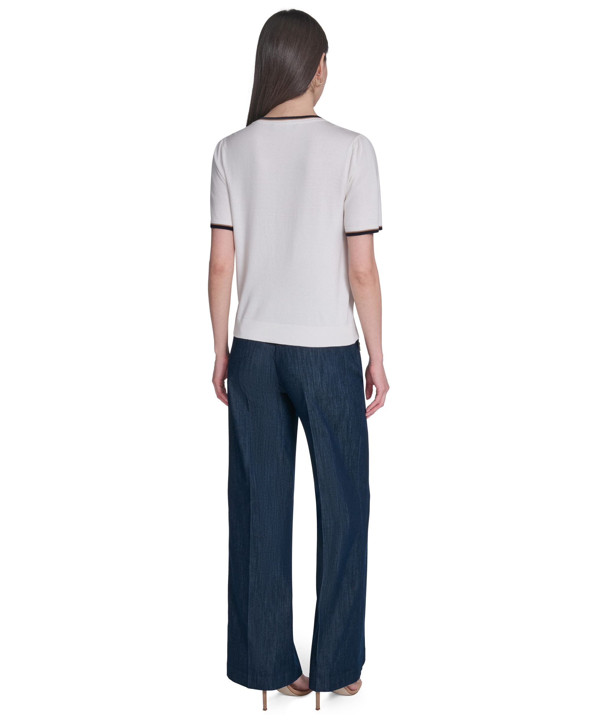 Tommy Hilfiger Women's Short-Sleeve Crewneck Sweater - Ivory Multi