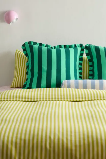 Striped Ruffle Euro Sham - Dark Green