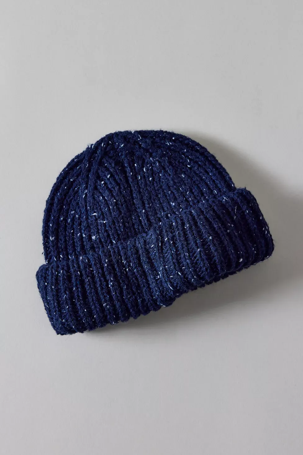 Marled Wool-Blend Short Roll Ribbed Knit Beanie - Navy