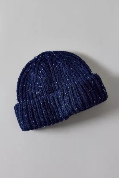 Marled Wool-Blend Short Roll Ribbed Knit Beanie - Navy