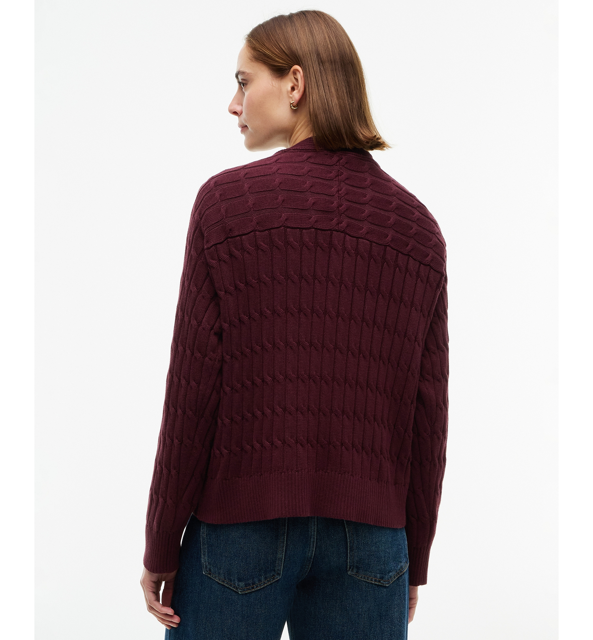 Tommy Hilfiger Women's Oversized Cable-Knit V-Neck Cardigan - Deep Burgundy