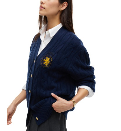 Tommy Hilfiger Women's American Icons Cable-Knit V-Neck Cardigan, Macy's Exclusive - Dark Blue