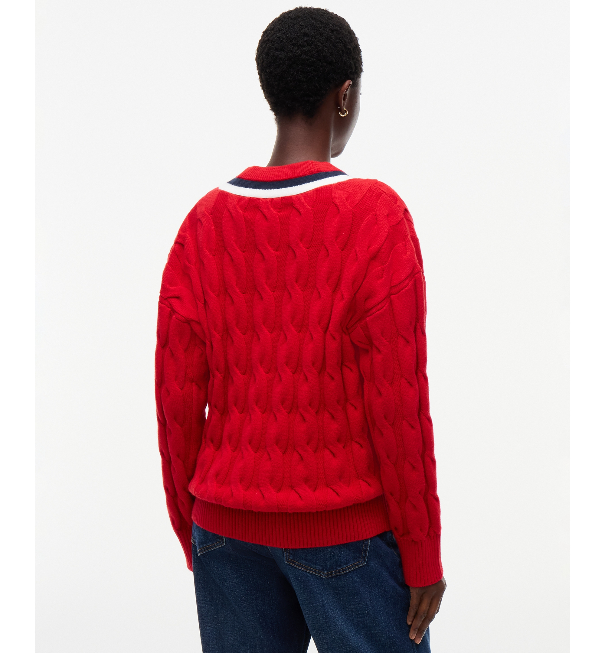 Tommy Hilfiger Women's Cricket Cable-Knit V-Neck Oversized Sweater - Red