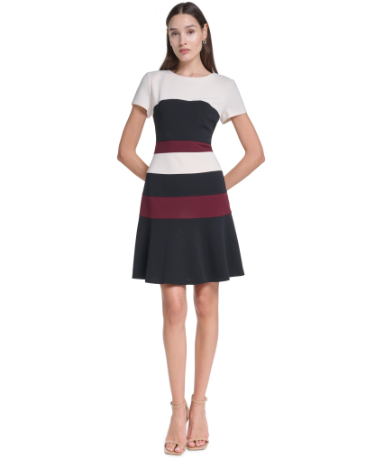 Tommy Hilfiger Women's Short-Sleeve Colorblock Sheath Dress - White cap/black/maroon